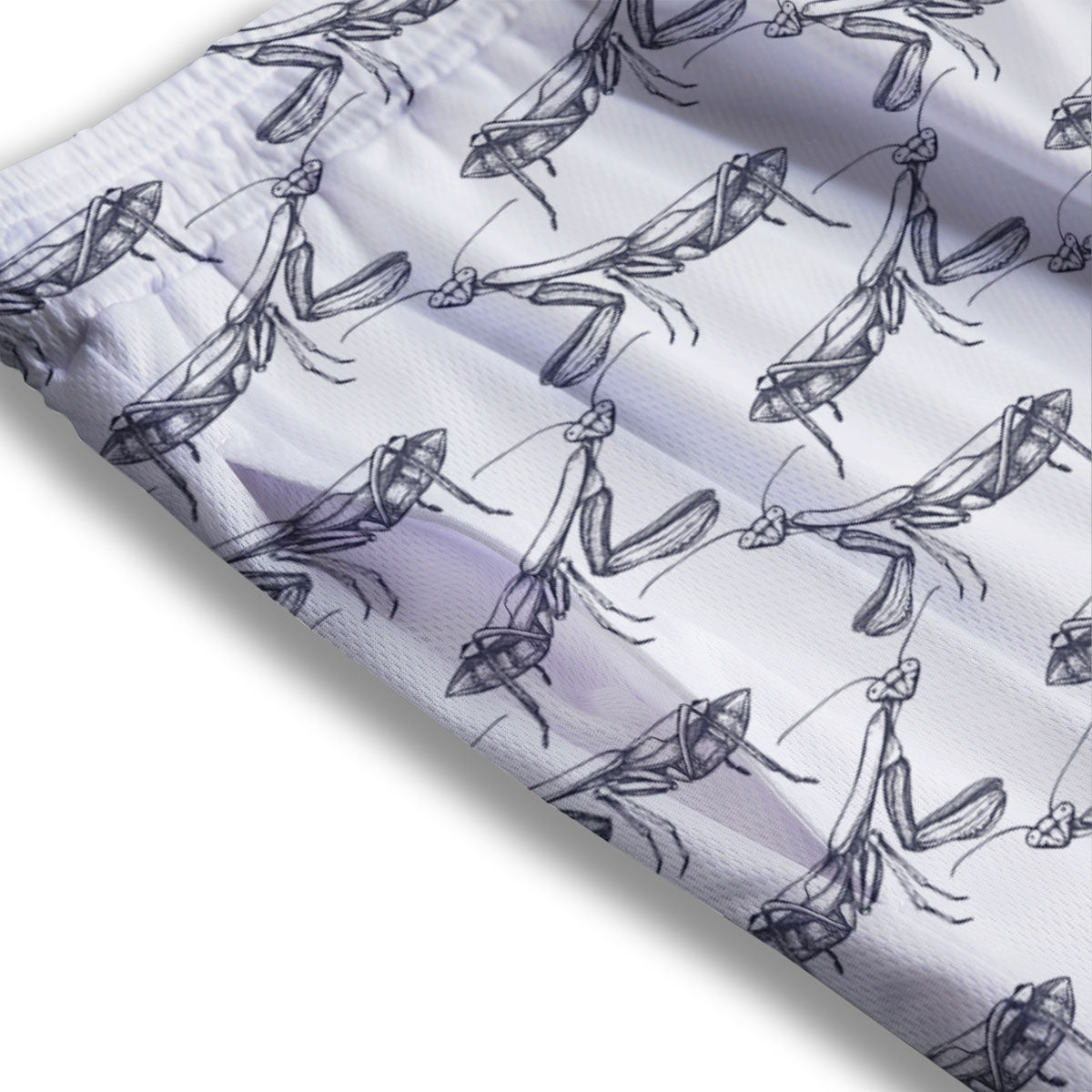 Mantis Hand Drawn Print Pattern Mesh Shorts-grizzshop