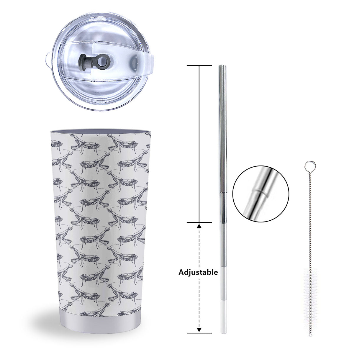 Mantis Hand Drawn Print Pattern Tumbler-grizzshop