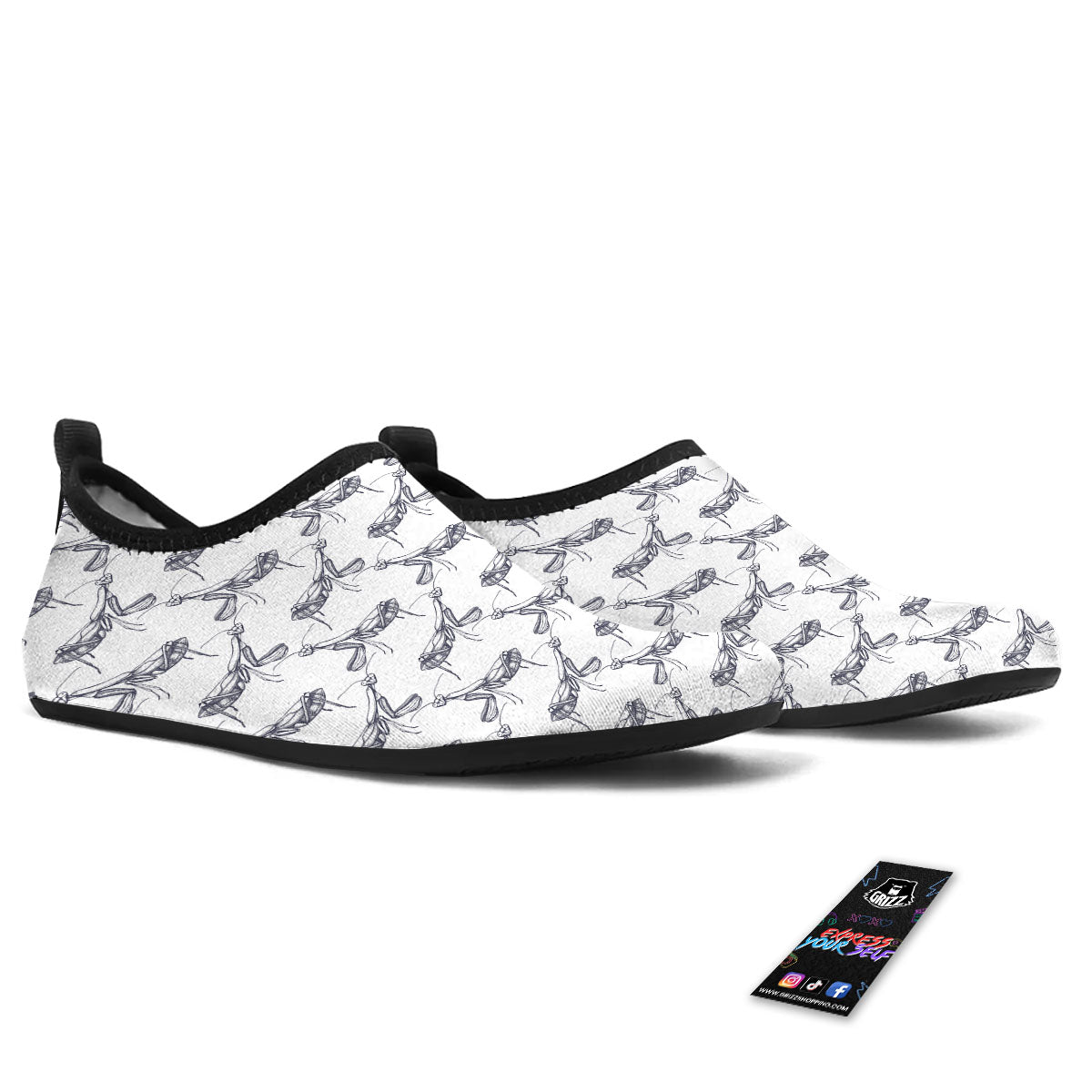 Mantis Hand Drawn Print Pattern Water Shoes-grizzshop