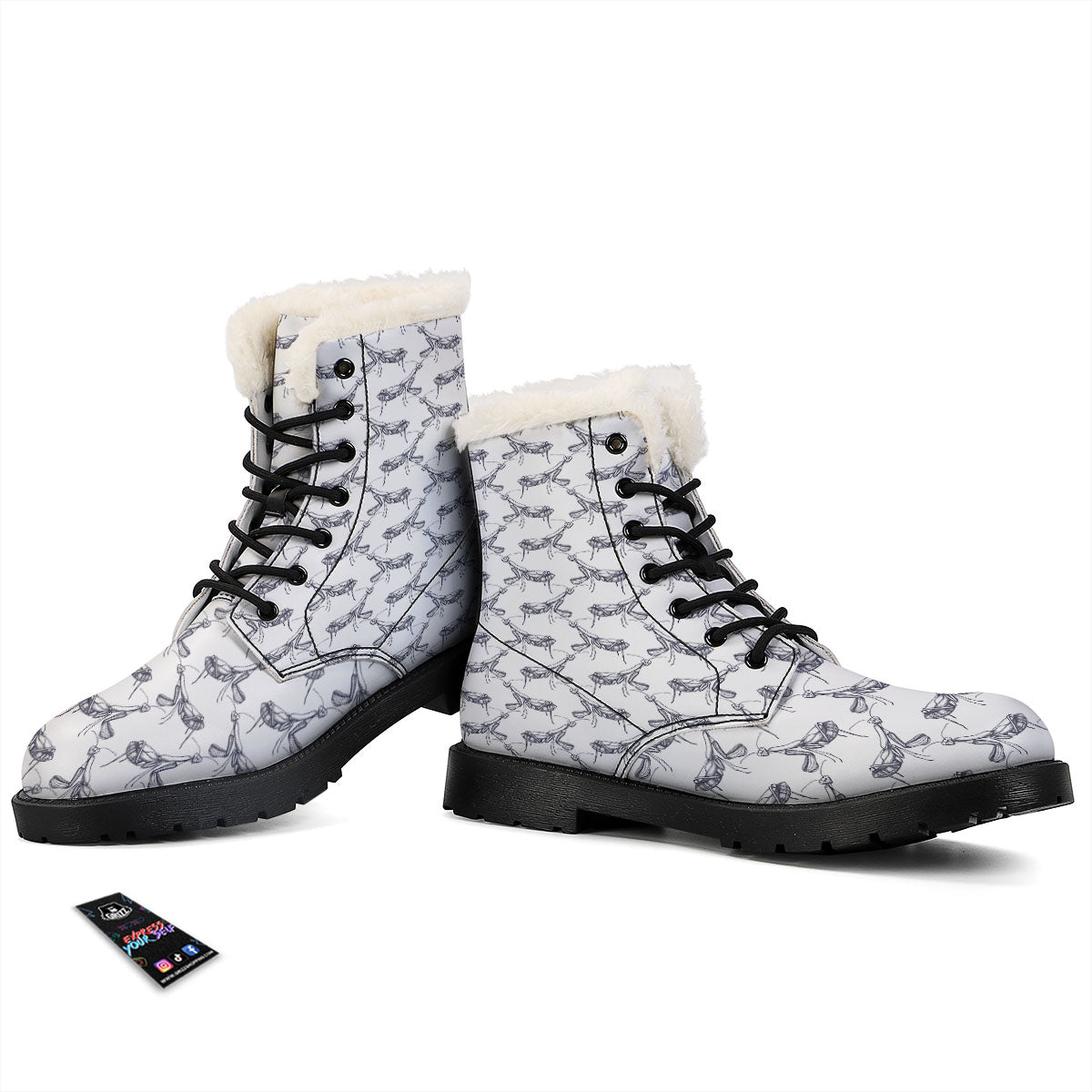 Mantis Hand Drawn Print Pattern Winter Boots-grizzshop