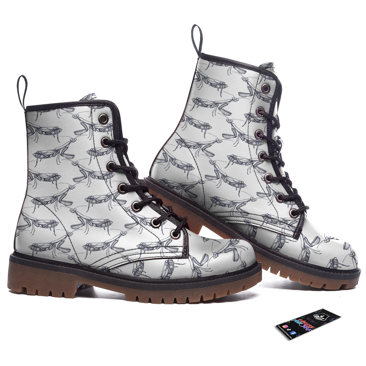 Mantis Hand Drawn Print Pattern Work Boots-grizzshop
