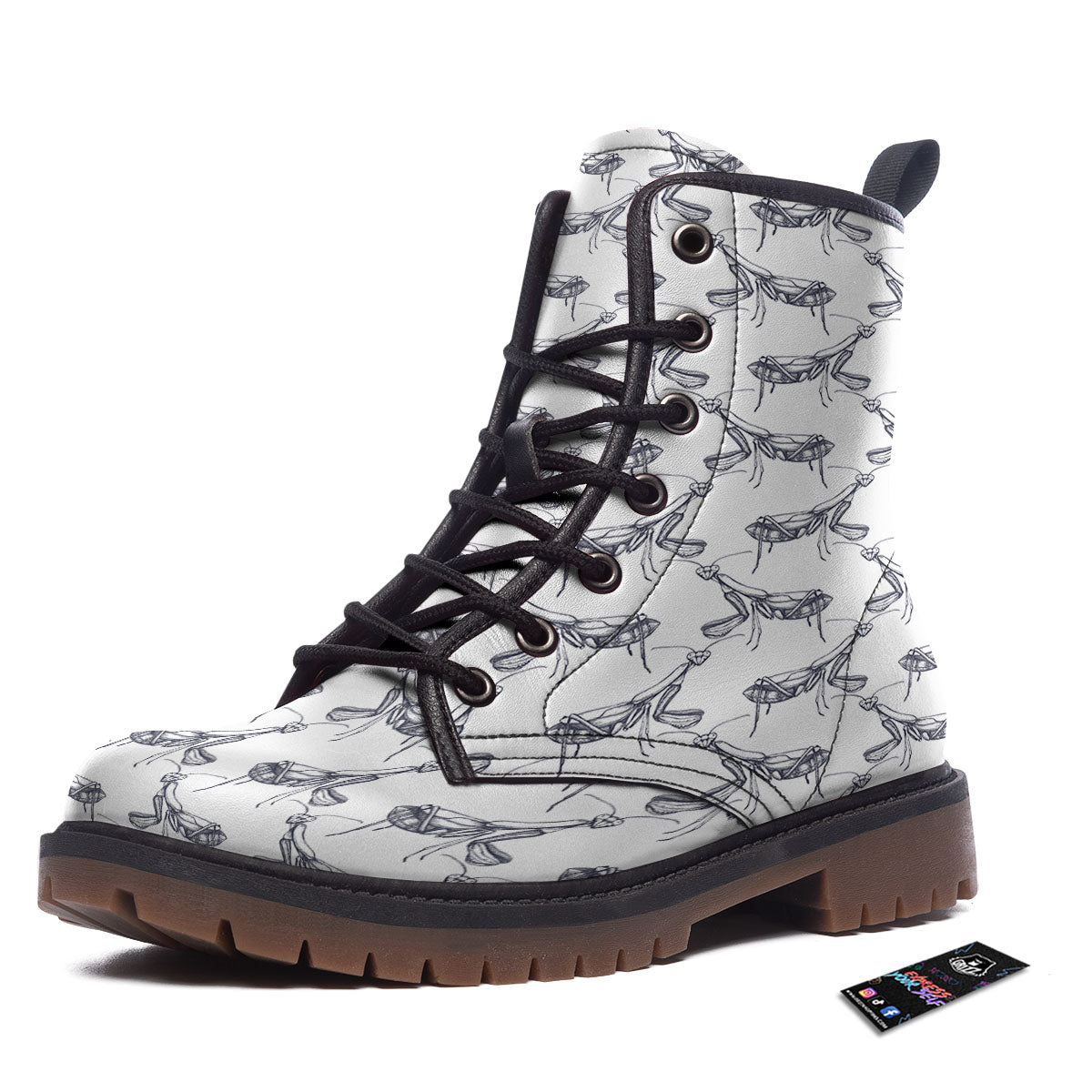 Mantis Hand Drawn Print Pattern Work Boots-grizzshop