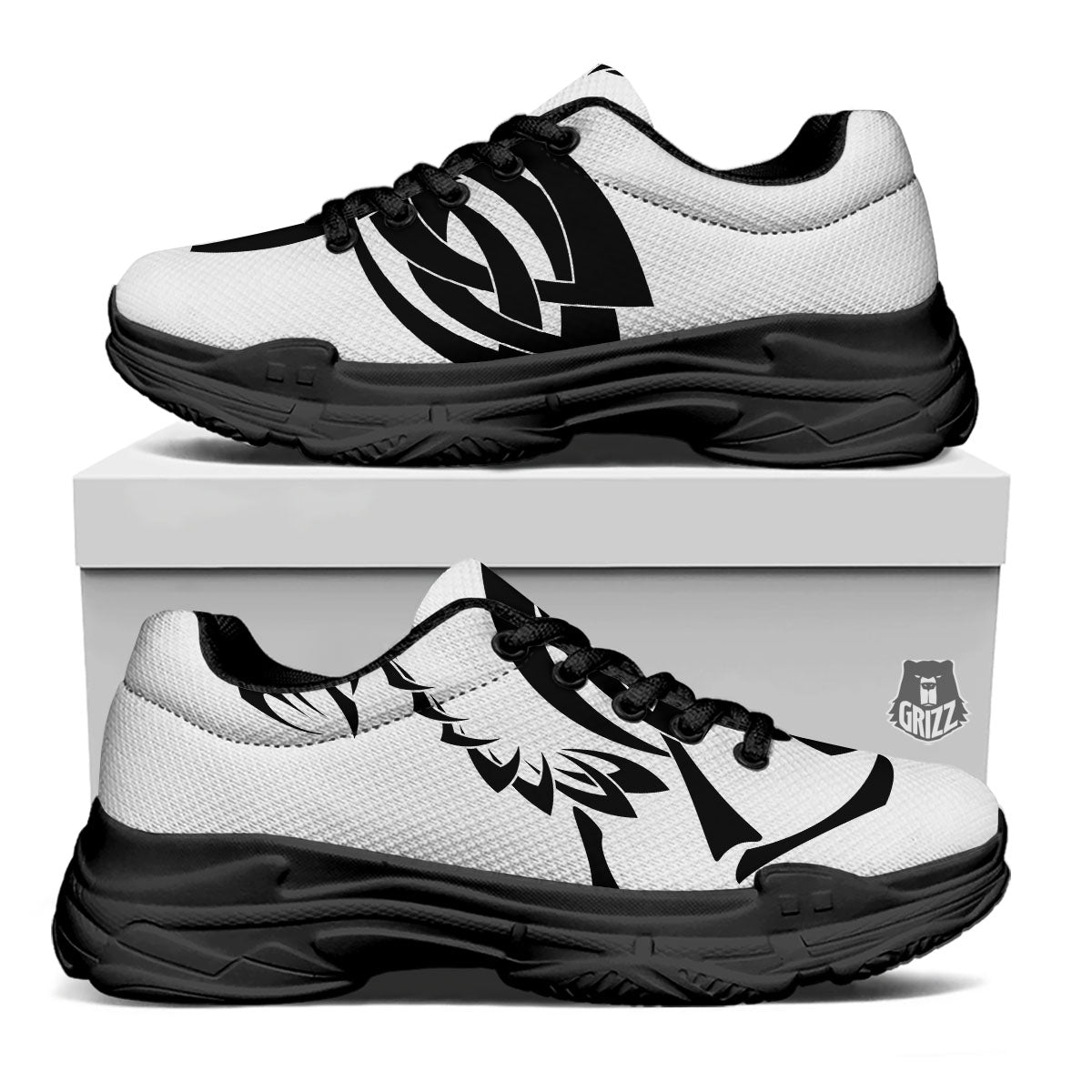 Mantis Spirit White And Black Print Black Chunky Shoes-grizzshop