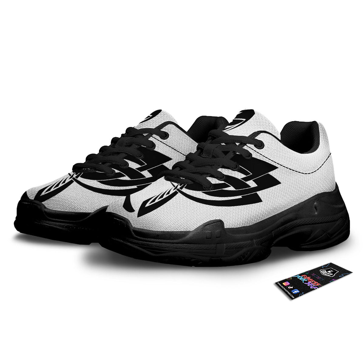 Mantis Spirit White And Black Print Black Chunky Shoes-grizzshop
