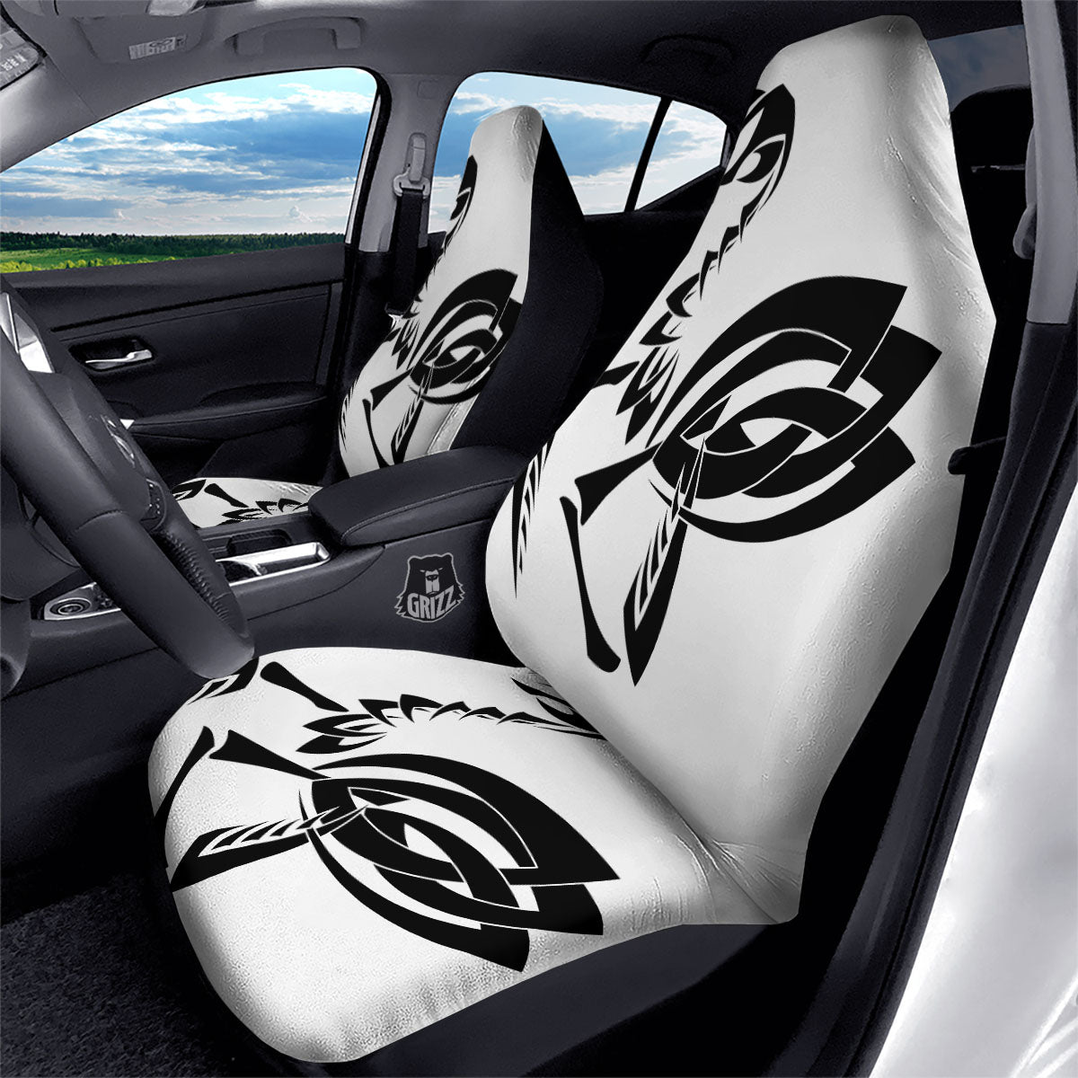 Mantis Spirit White And Black Print Car Seat Covers-grizzshop