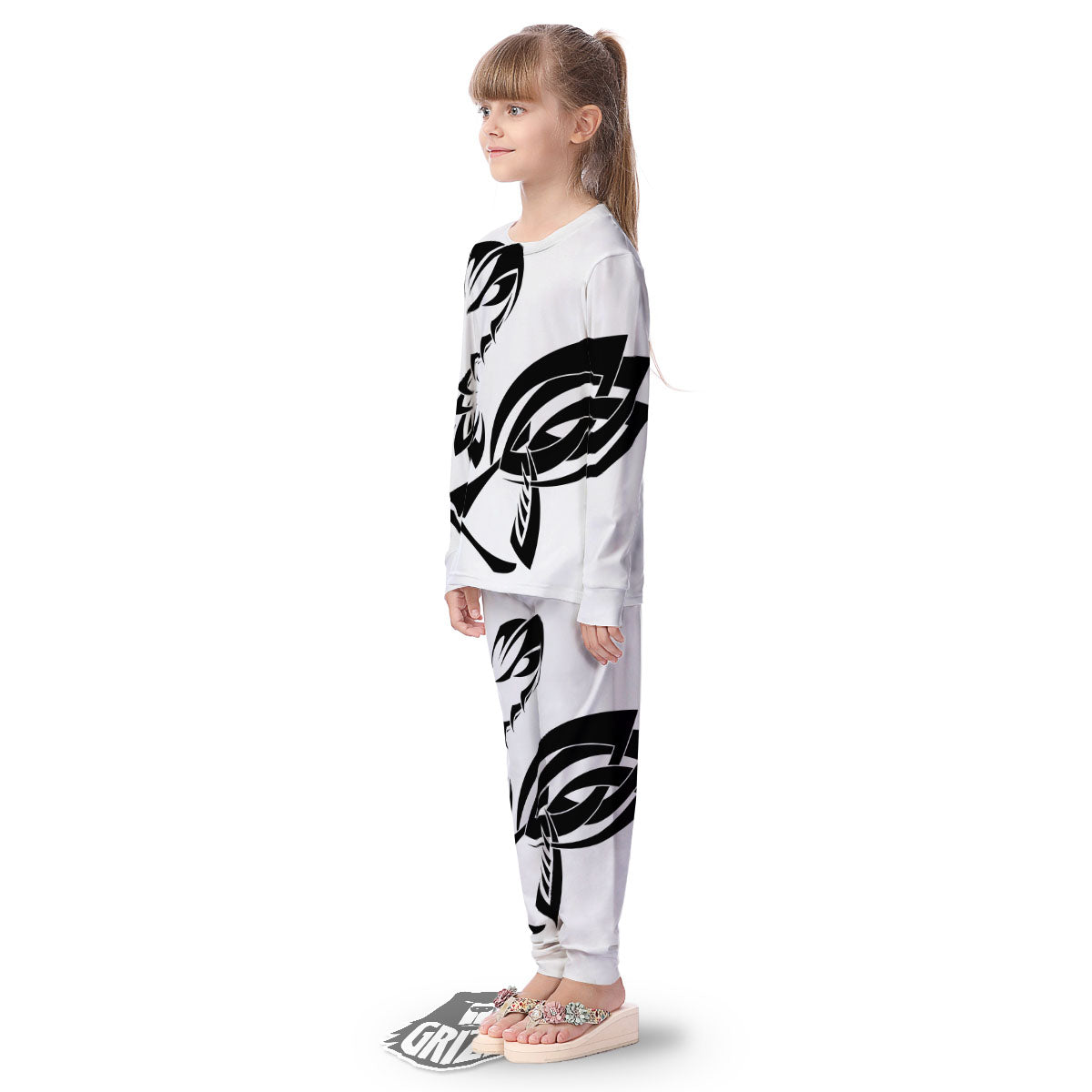 Mantis Spirit White And Black Print Kid's Pajamas-grizzshop