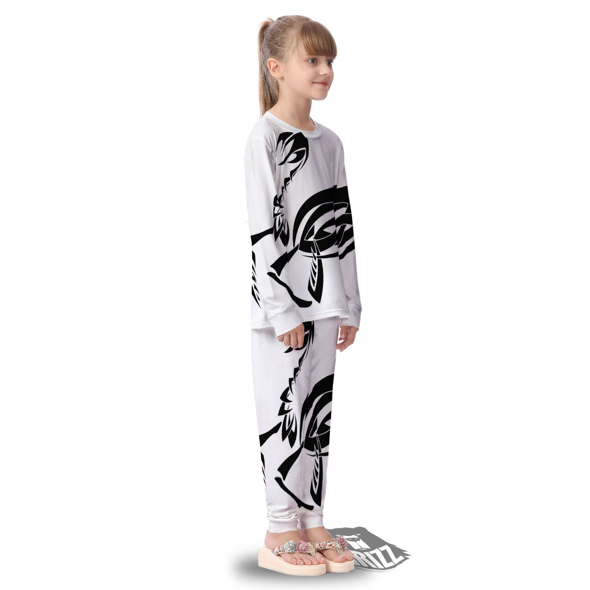 Mantis Spirit White And Black Print Kid's Pajamas-grizzshop