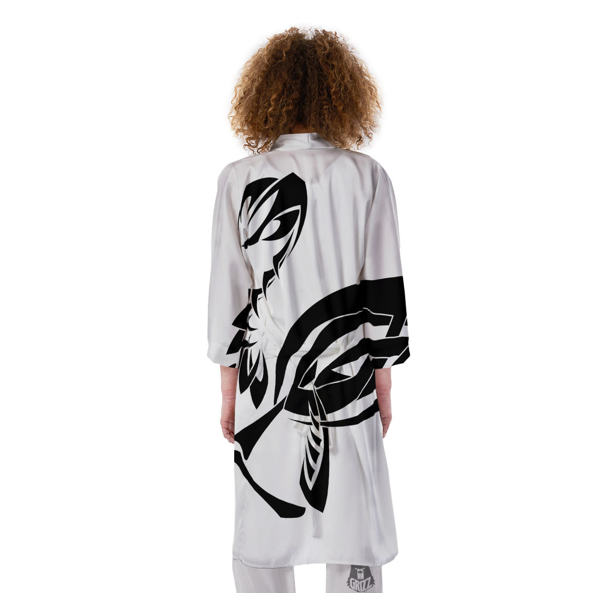 Mantis Spirit White And Black Print Kimono-grizzshop
