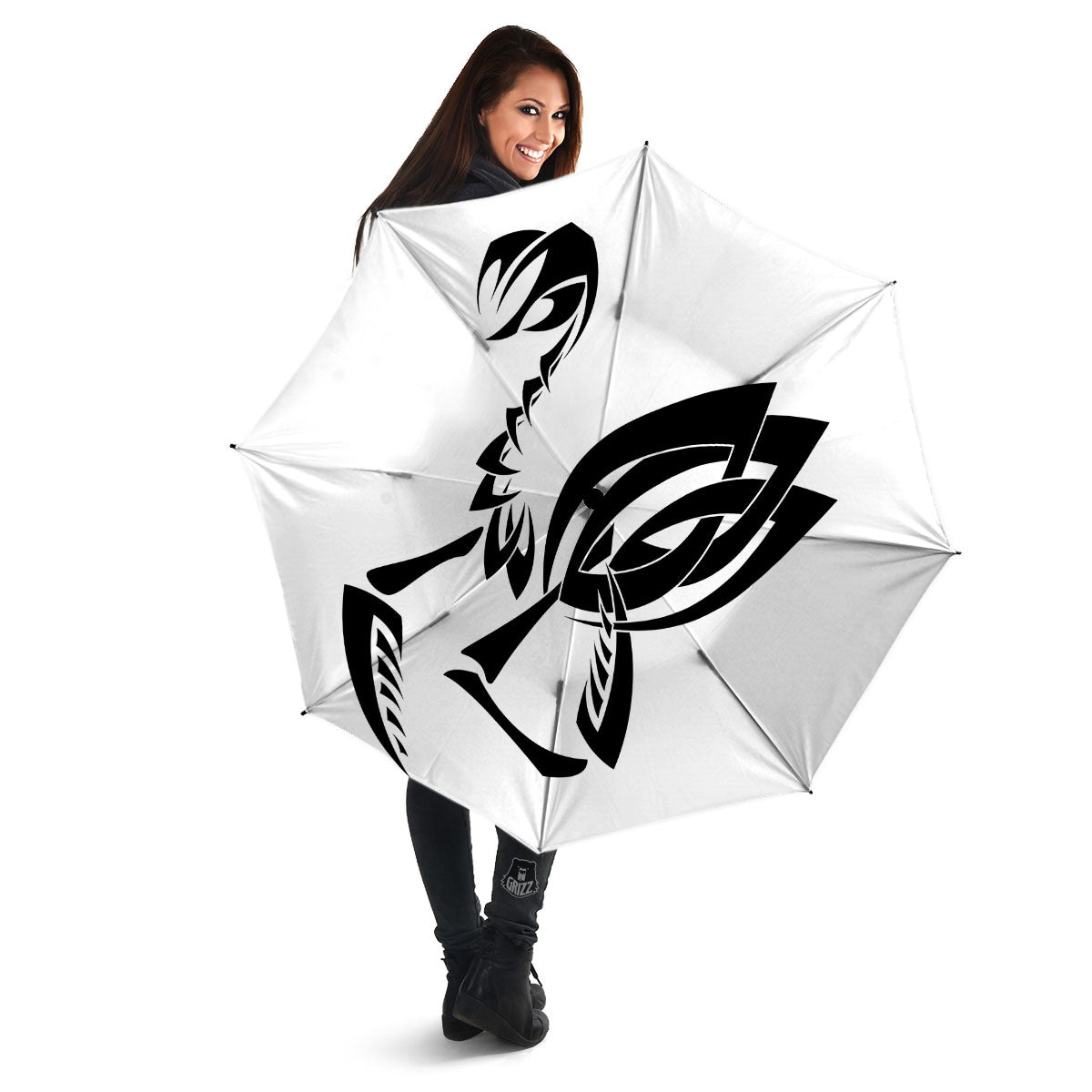 Mantis Spirit White And Black Print Umbrella-grizzshop