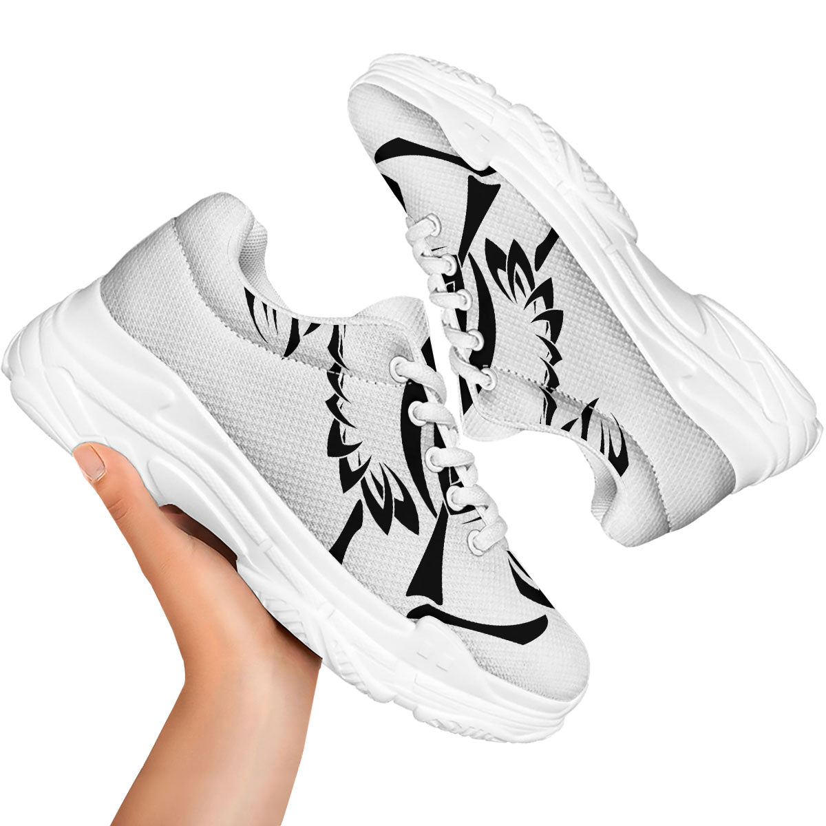 Mantis Spirit White And Black Print White Chunky Shoes-grizzshop