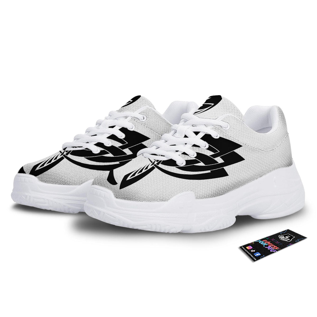 Mantis Spirit White And Black Print White Chunky Shoes-grizzshop