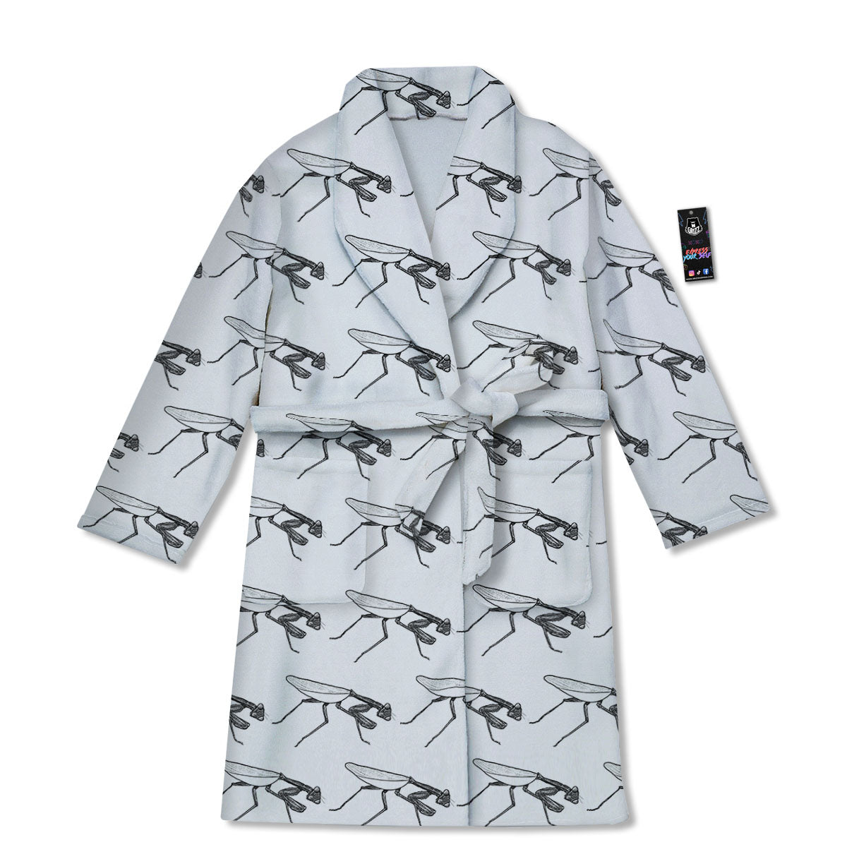 Mantis White And Black Print Pattern Bathrobe-grizzshop