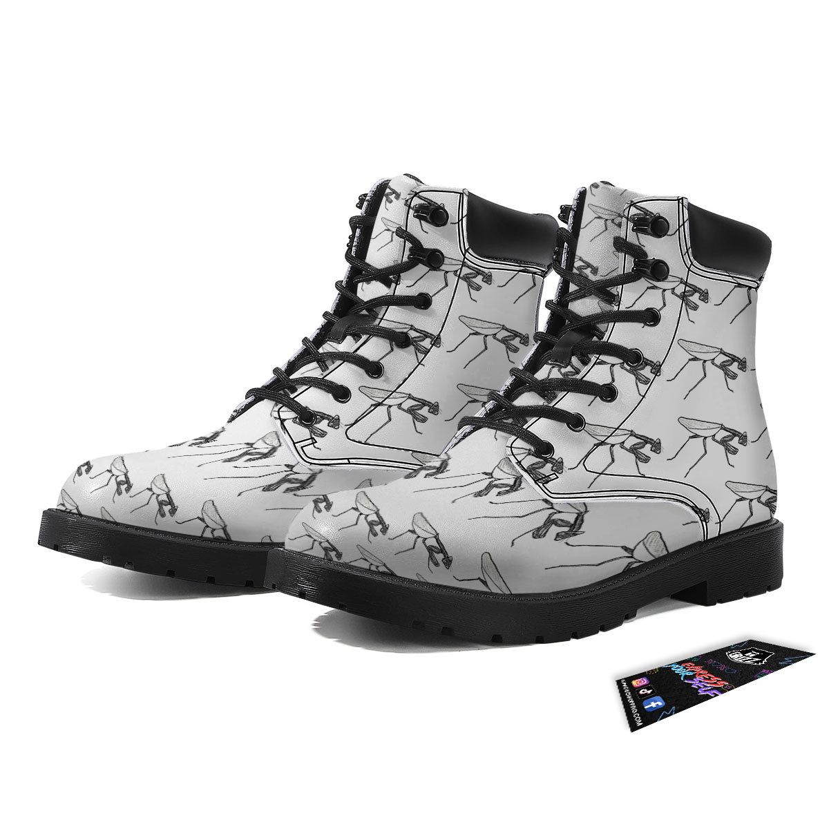 Mantis White And Black Print Pattern Boots-grizzshop