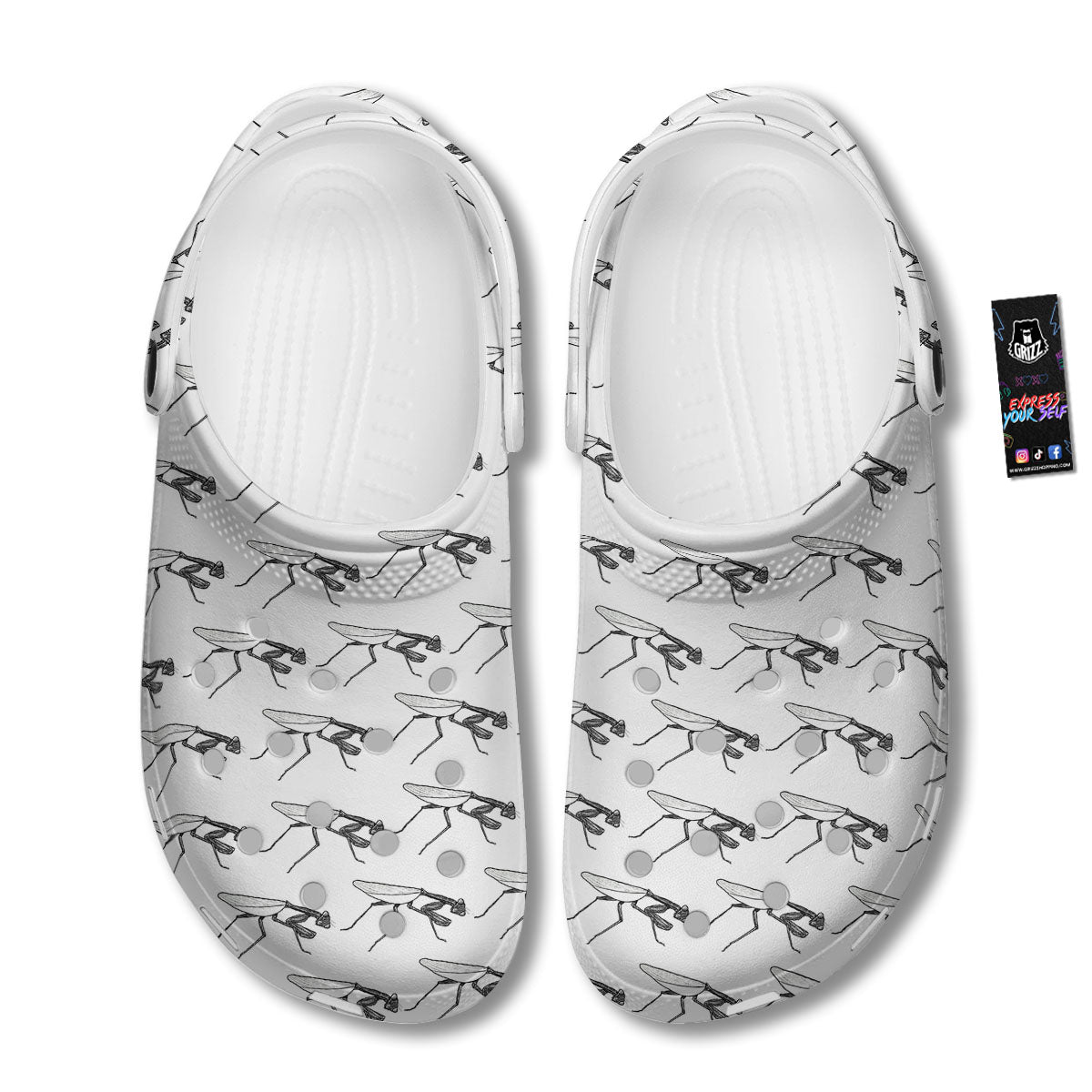 Mantis White And Black Print Pattern Clog-grizzshop