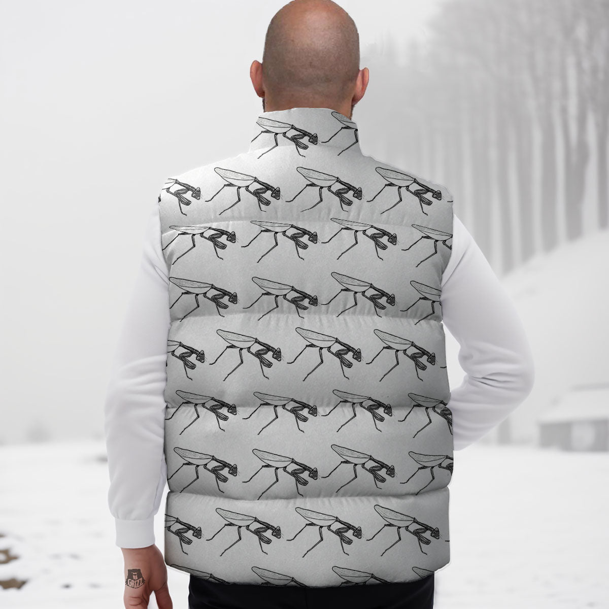 Mantis White And Black Print Pattern Down Vest-grizzshop
