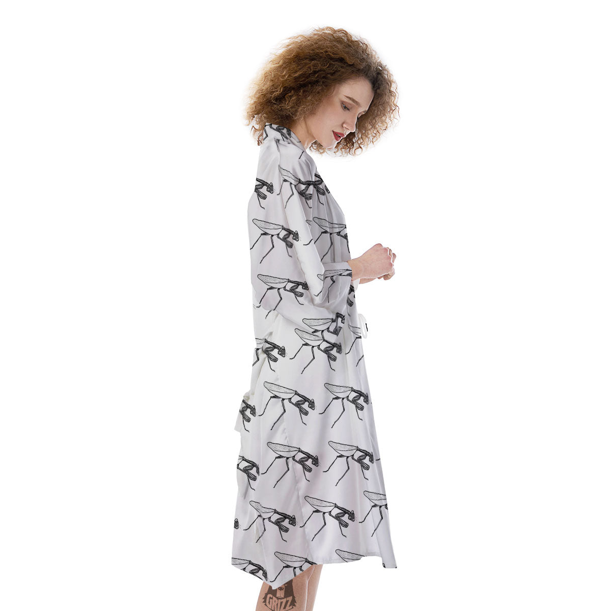 Mantis White And Black Print Pattern Kimono-grizzshop