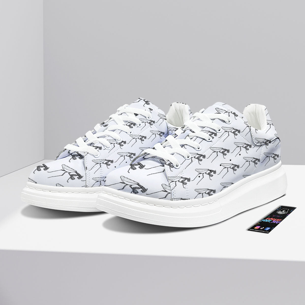 Mantis White And Black Print Pattern Platform Shoes-grizzshop