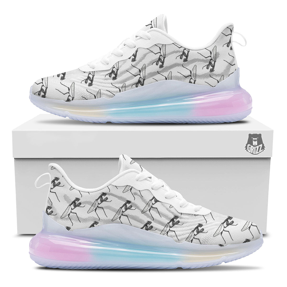 Mantis White And Black Print Pattern Running Sneakers-grizzshop