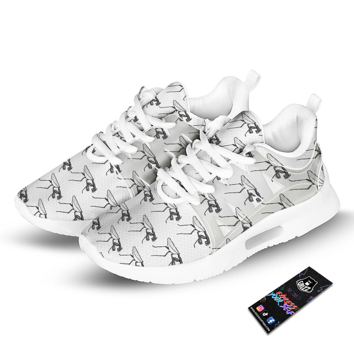 Mantis White And Black Print Pattern Tennis Shoes-grizzshop