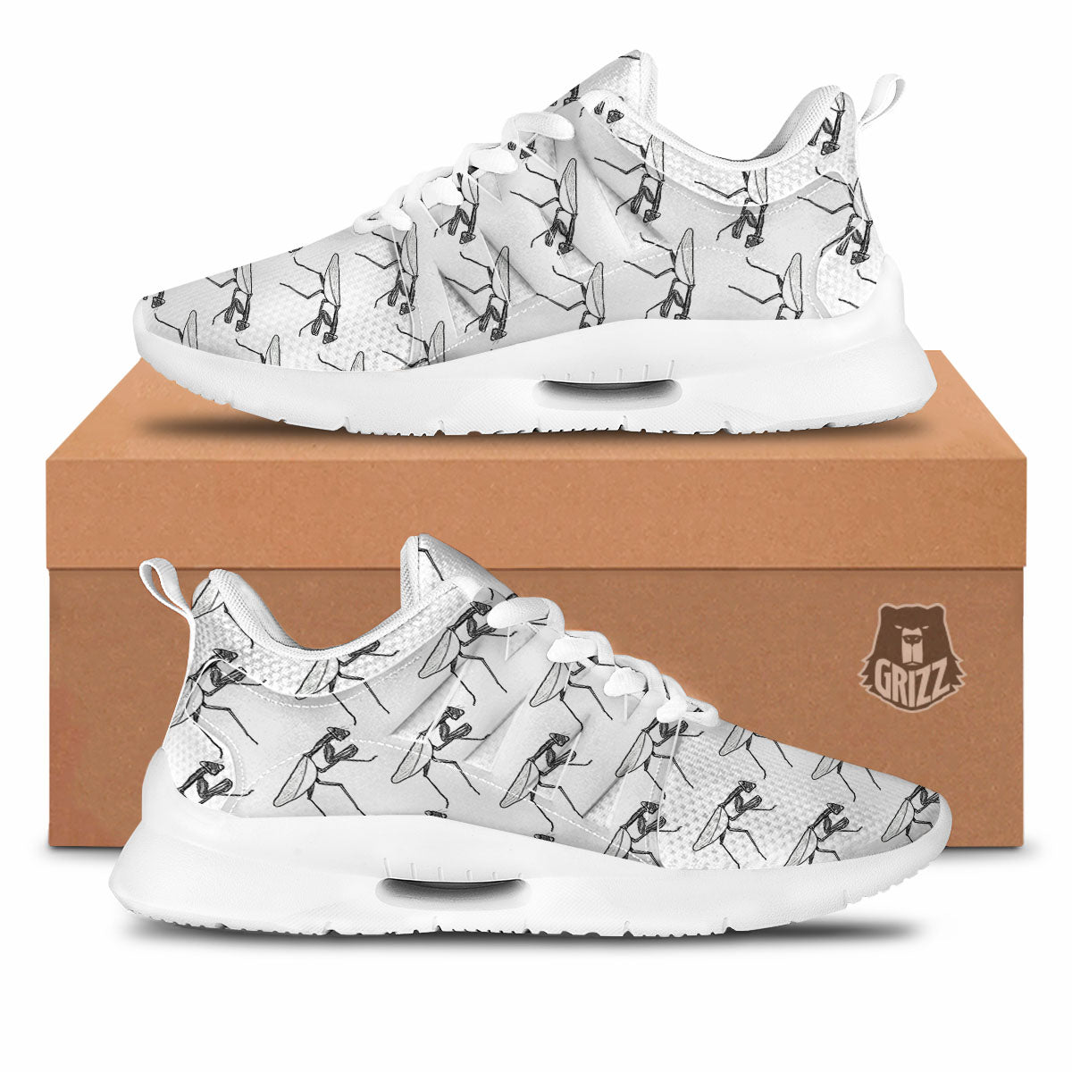 Mantis White And Black Print Pattern Tennis Shoes-grizzshop