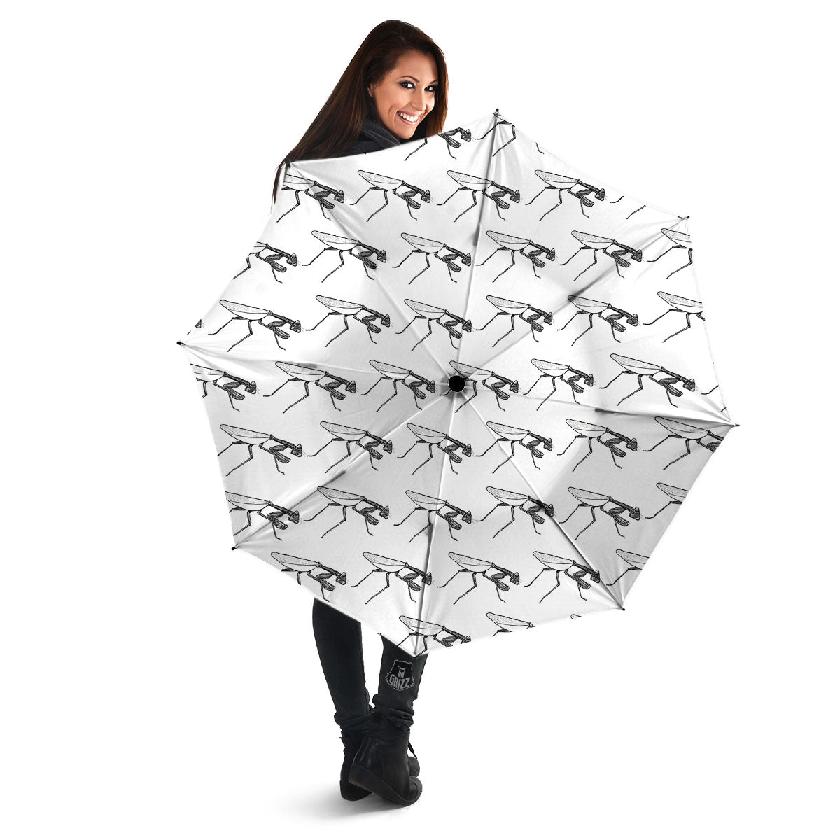 Mantis White And Black Print Pattern Umbrella-grizzshop