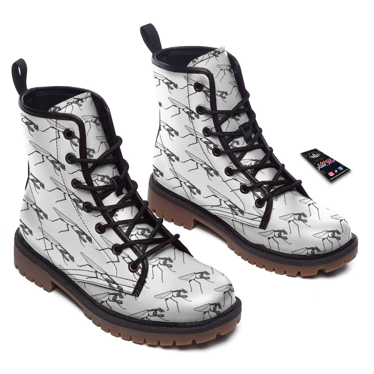 Mantis White And Black Print Pattern Work Boots-grizzshop