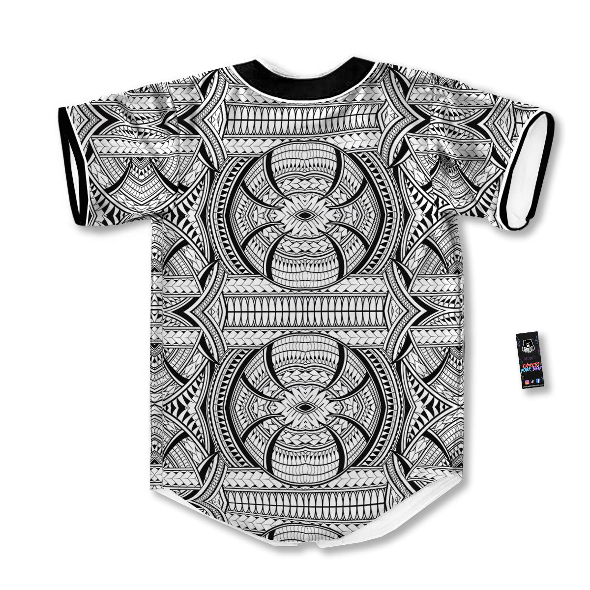 Maori Polynesian White And Black Print Baseball Jersey-grizzshop