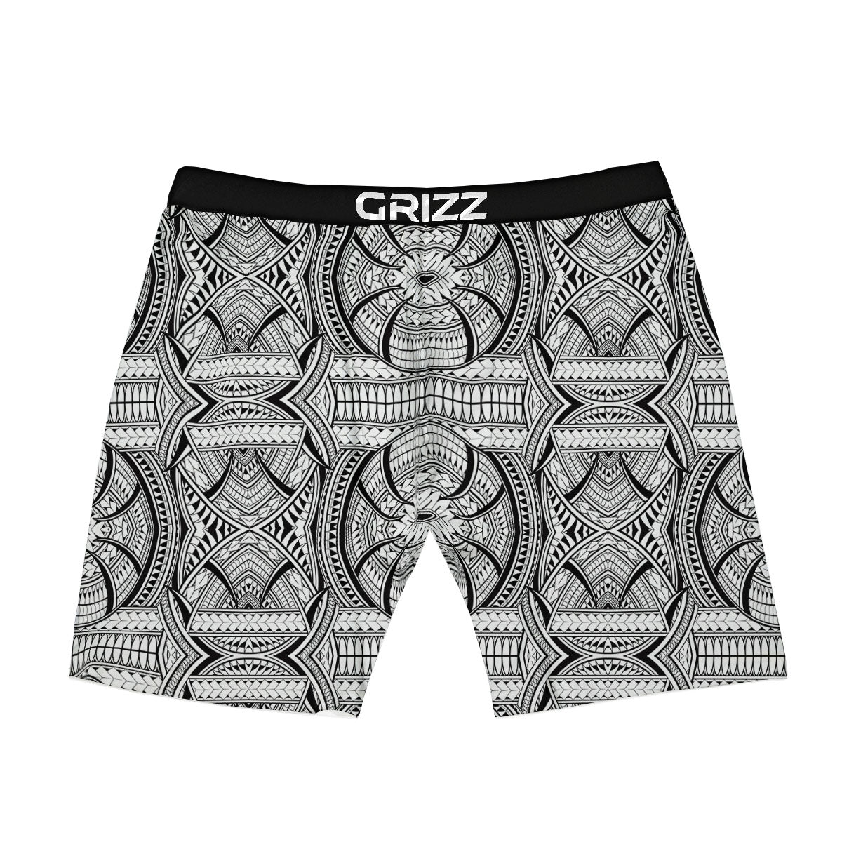 Maori Polynesian White And Black Print Boxer Briefs-grizzshop