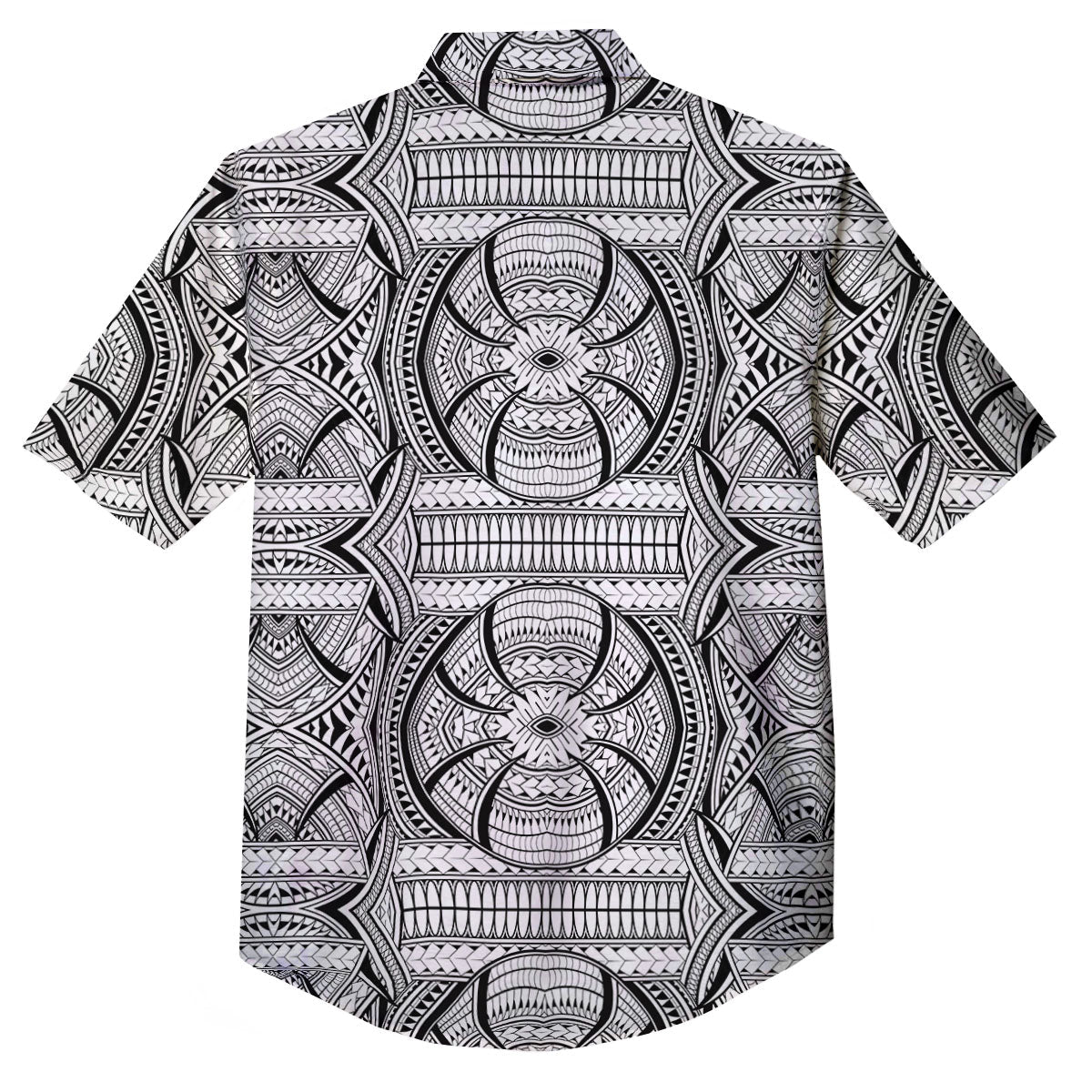 Maori Polynesian White And Black Print Button Up Shirt-grizzshop
