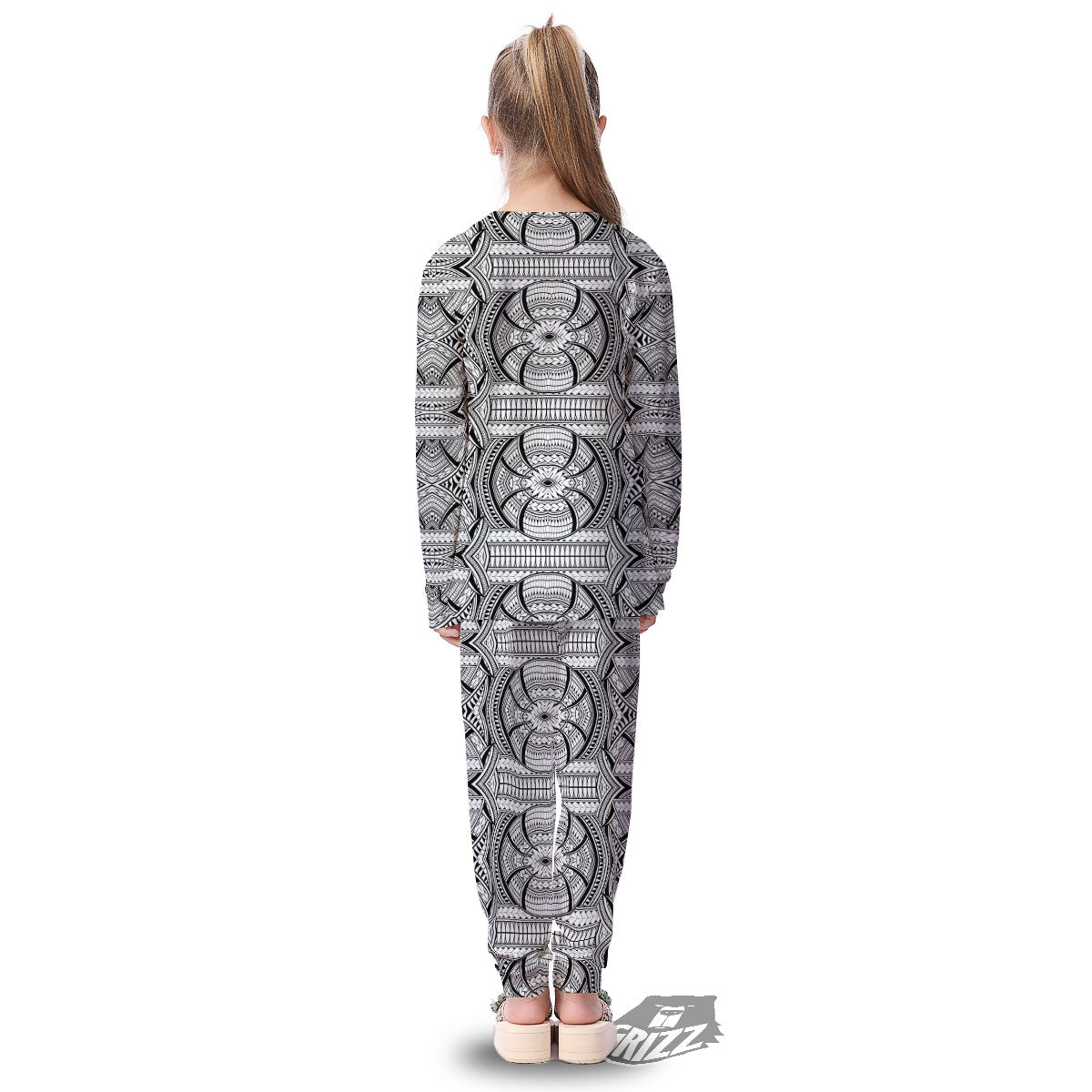 Maori Polynesian White And Black Print Kid's Pajamas-grizzshop