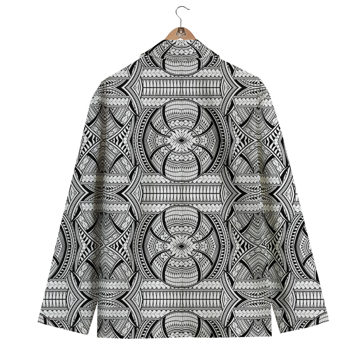 Maori Polynesian White And Black Print Men's Blazer-grizzshop
