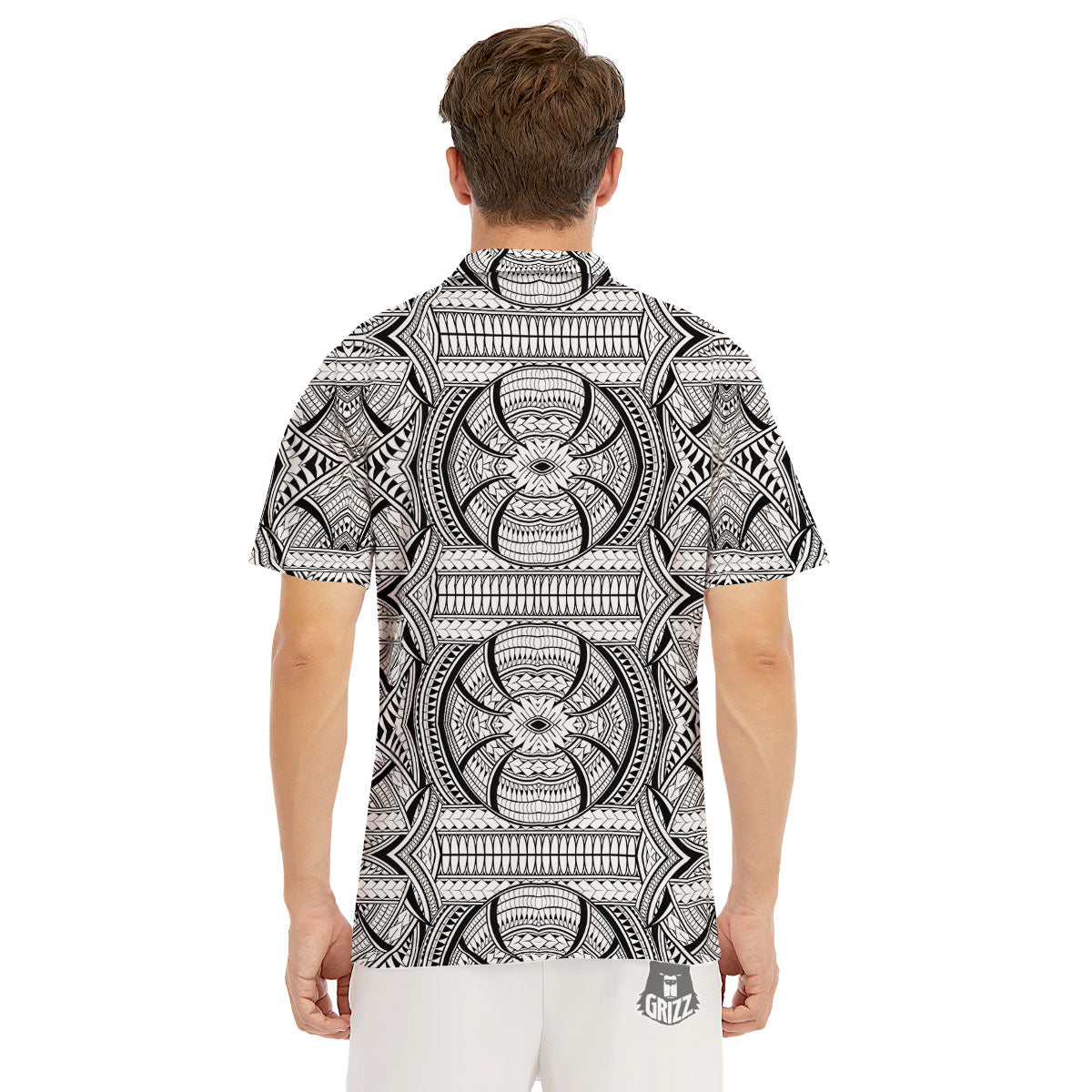 Maori Polynesian White And Black Print Men's Golf Shirts-grizzshop