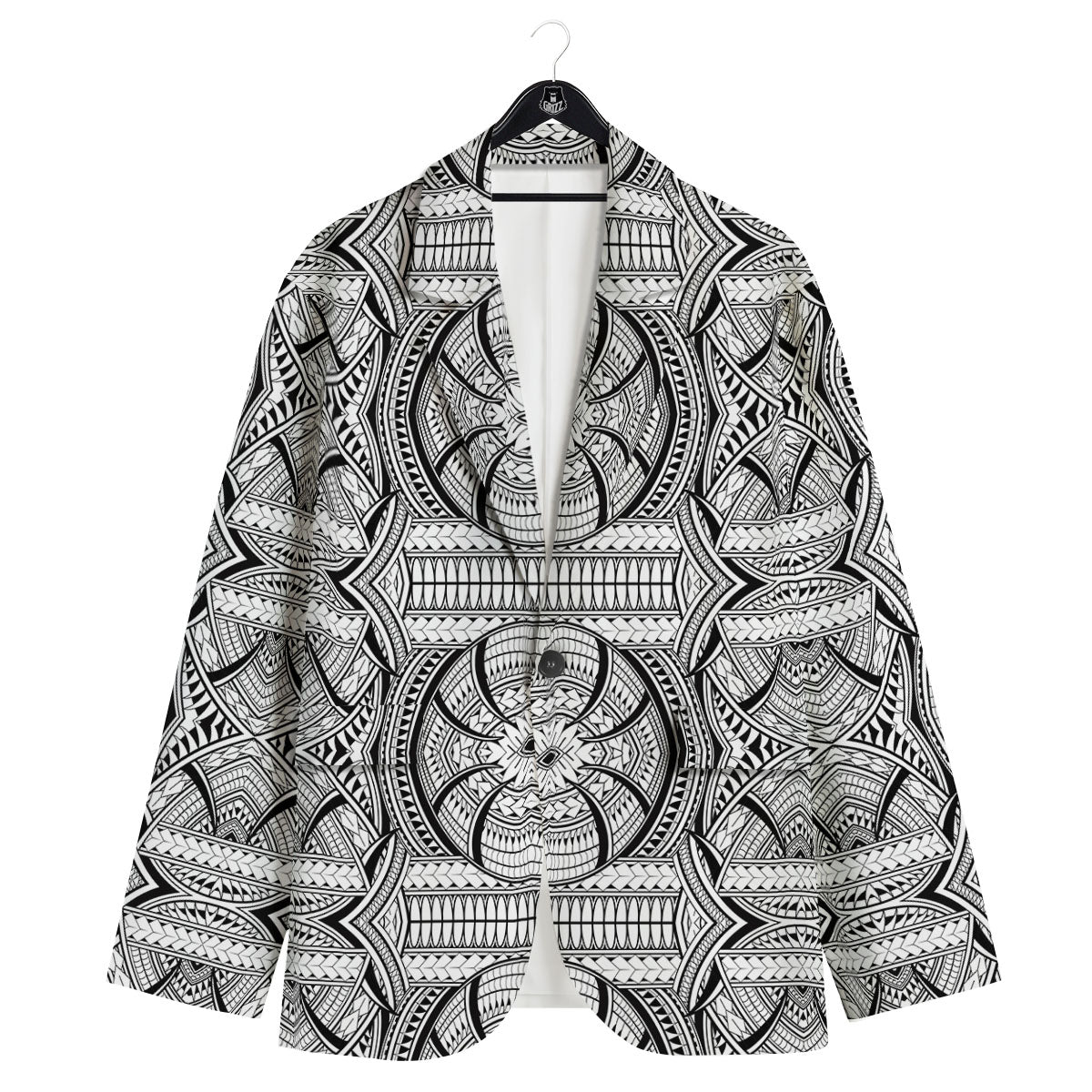 Maori Polynesian White And Black Print Men's Sport Coat-grizzshop