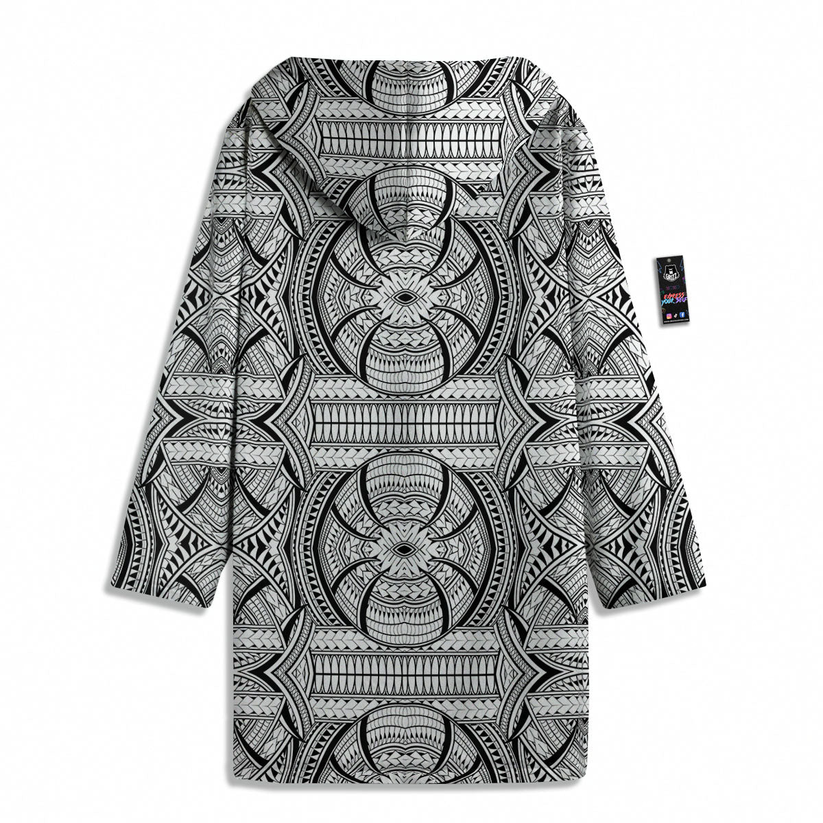 Maori Polynesian White And Black Print Men's Windbreaker Jacket-grizzshop