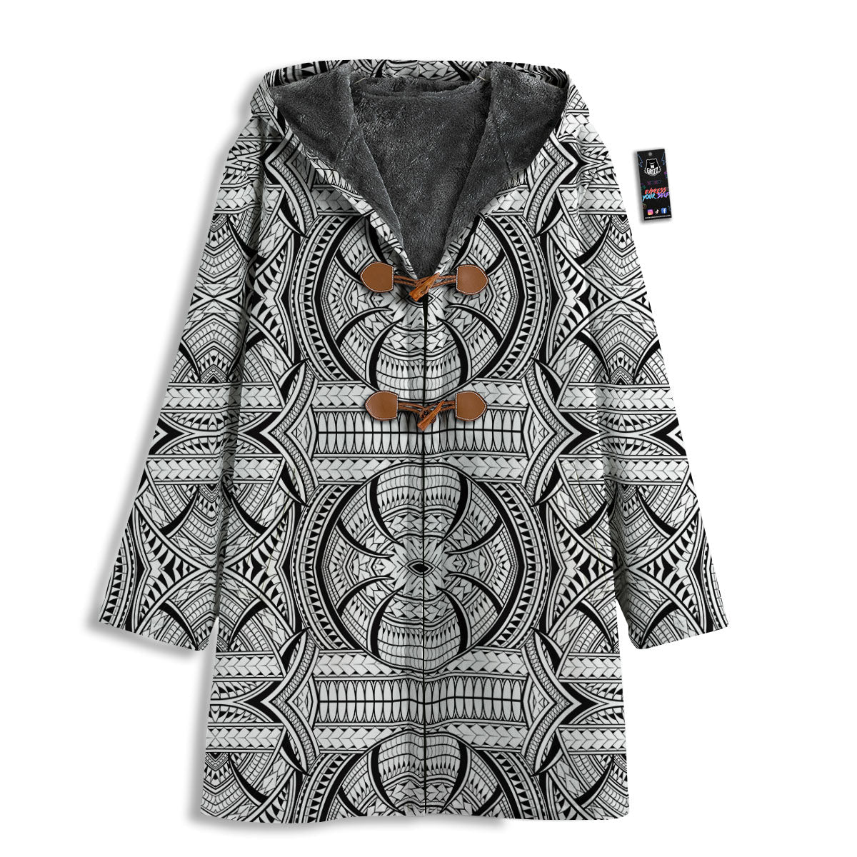 Maori Polynesian White And Black Print Men's Windbreaker Jacket-grizzshop