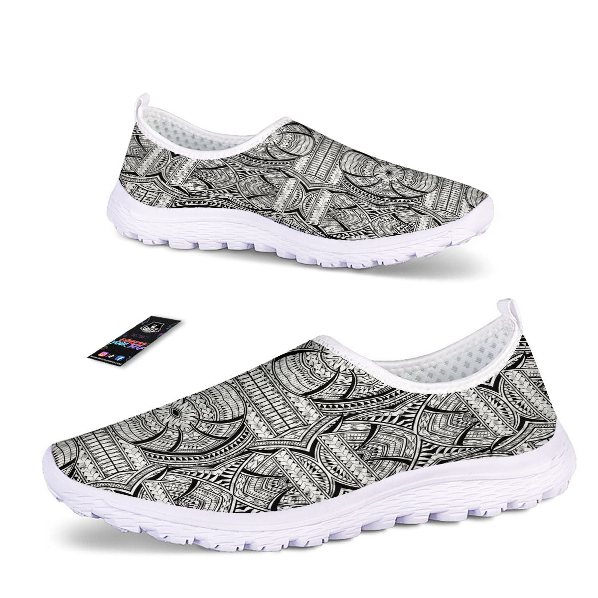Maori Polynesian White And Black Print Nurse Shoes-grizzshop