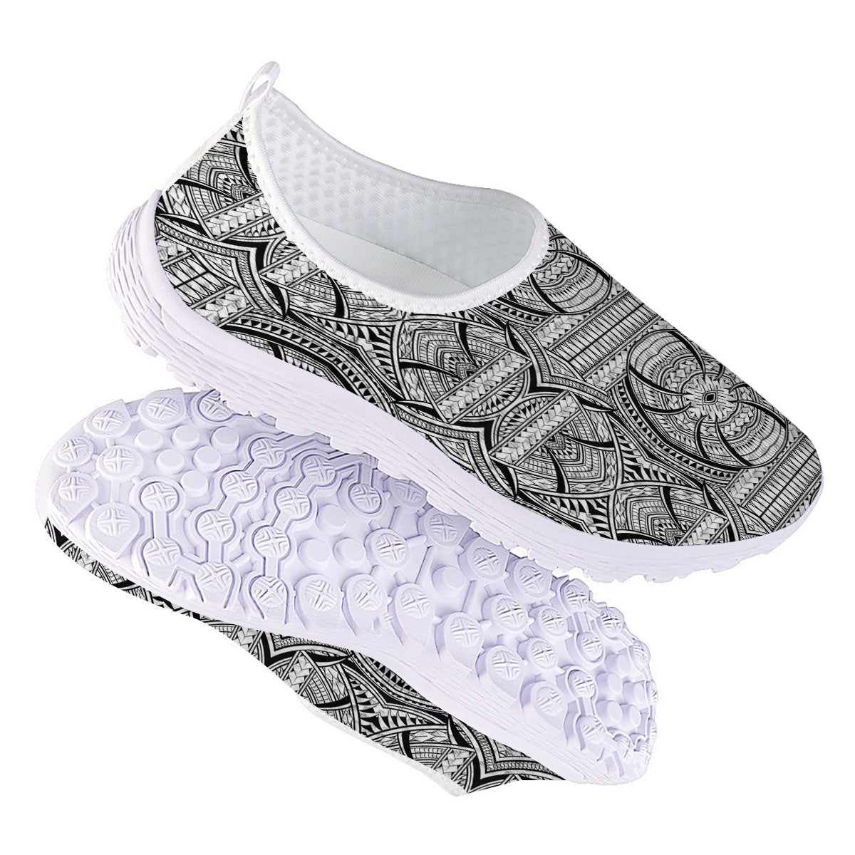 Maori Polynesian White And Black Print Nurse Shoes-grizzshop