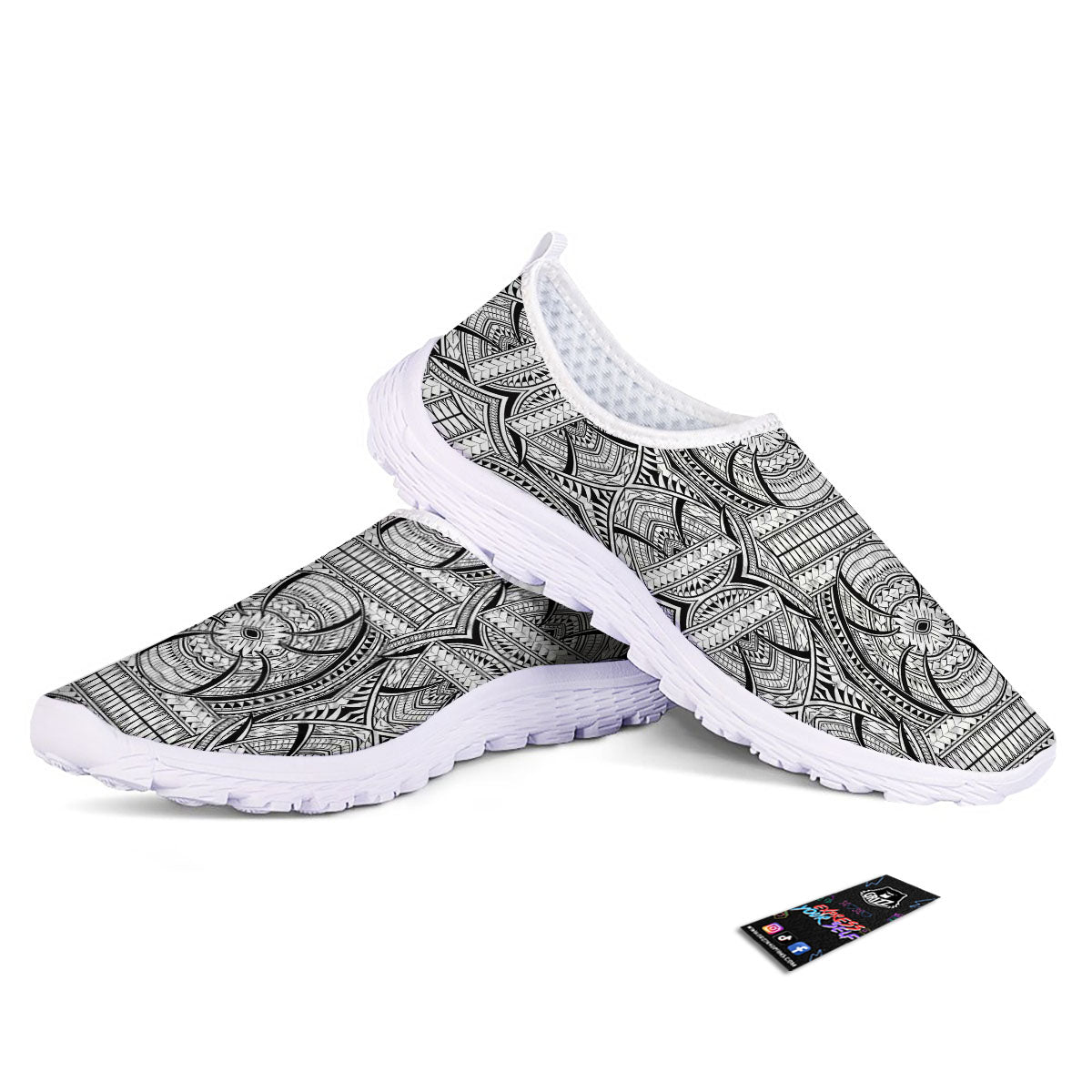 Maori Polynesian White And Black Print Nurse Shoes-grizzshop