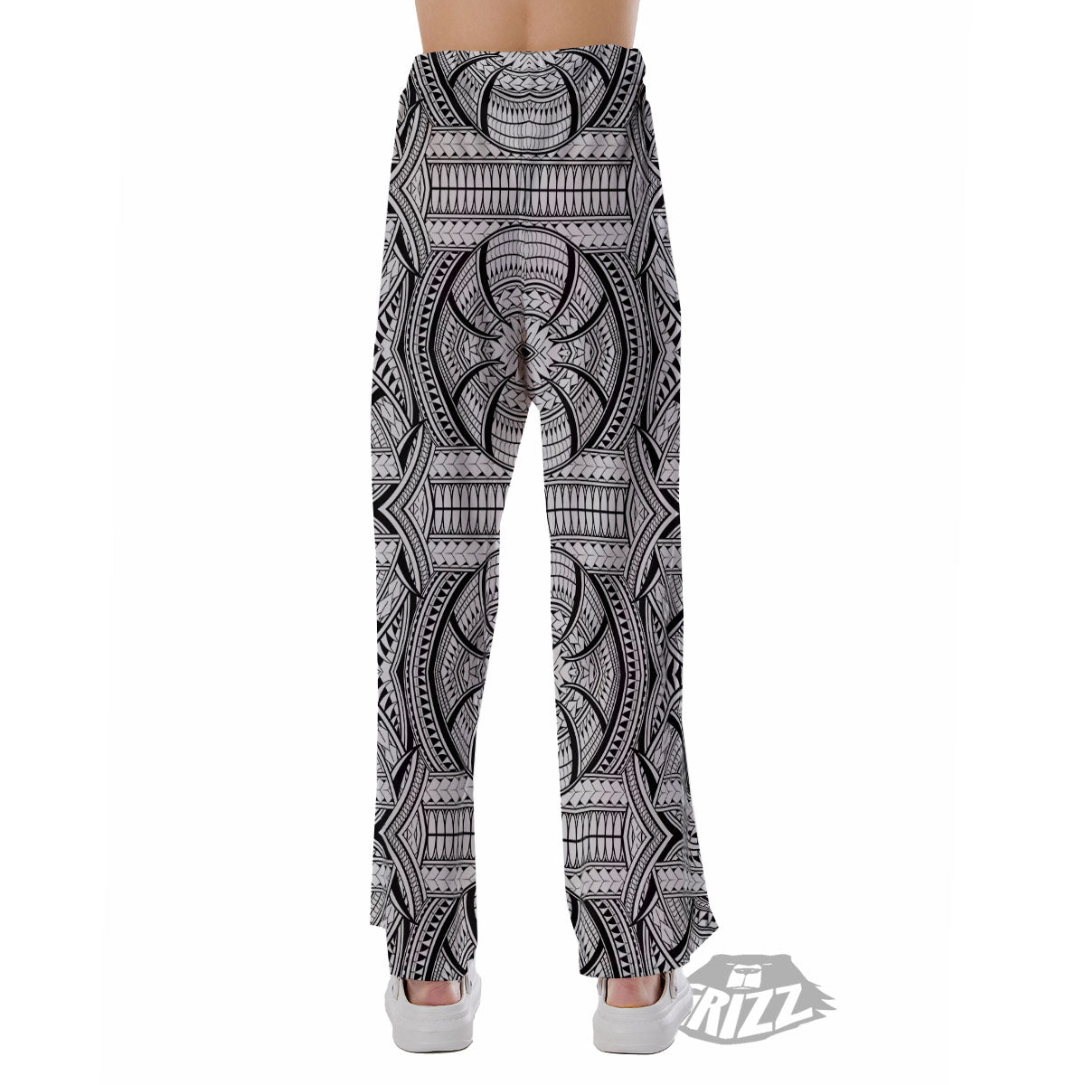 Maori Polynesian White And Black Print Pajama Pants-grizzshop