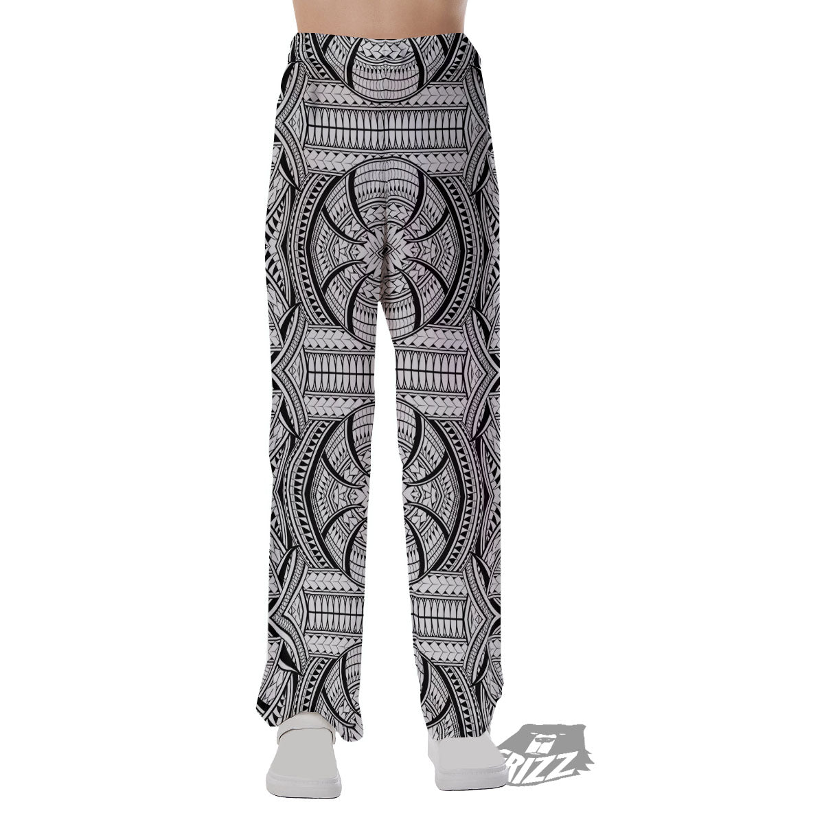 Maori Polynesian White And Black Print Pajama Pants-grizzshop