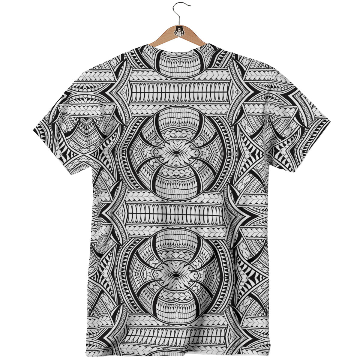 Maori Polynesian White And Black Print T-Shirt-grizzshop