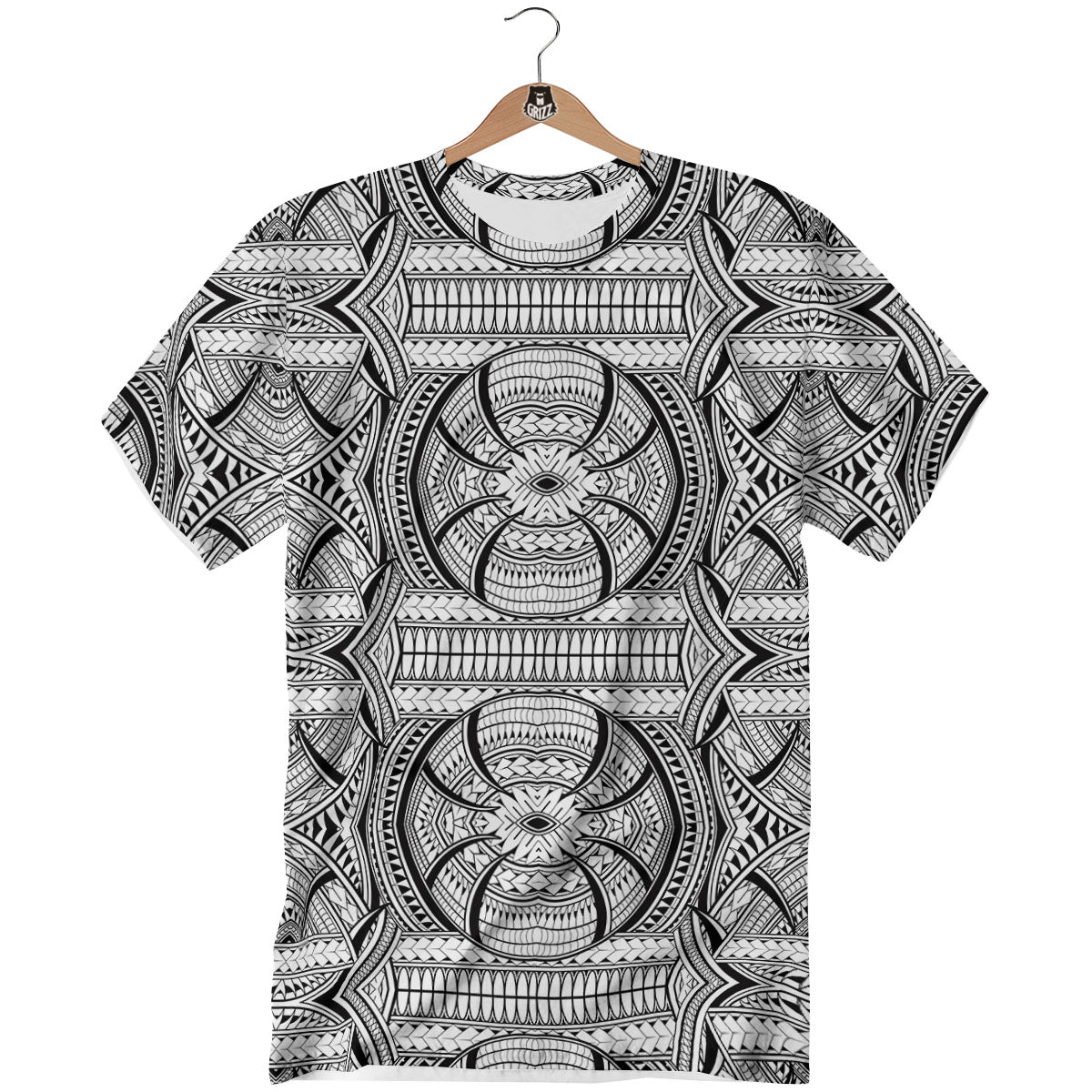 Maori Polynesian White And Black Print T-Shirt-grizzshop