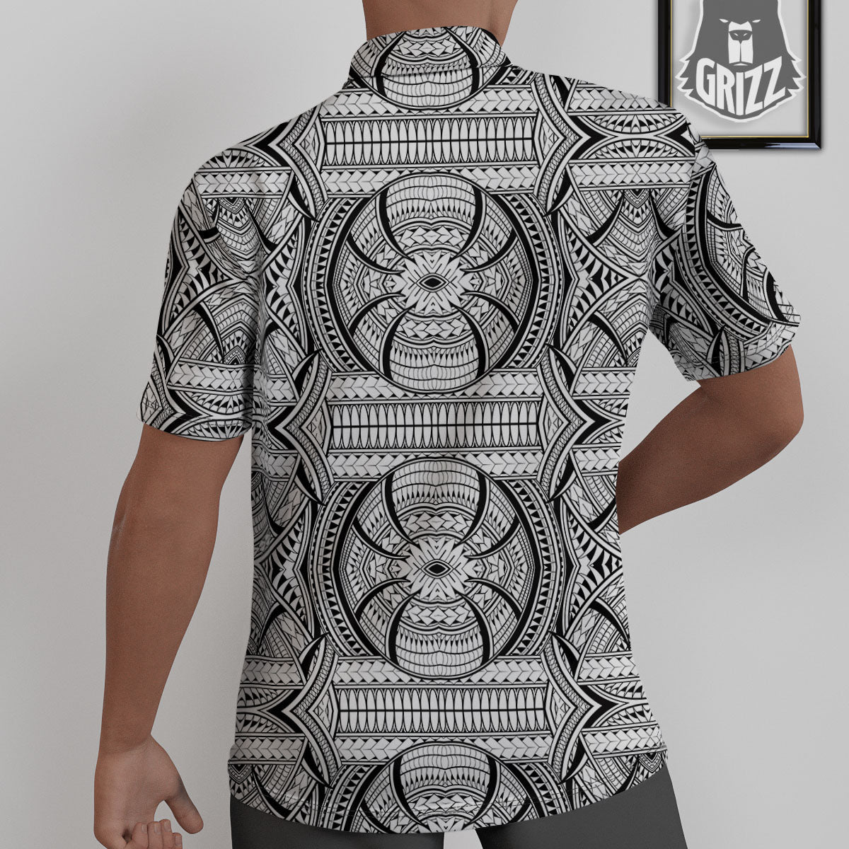 Maori Polynesian White And Black Print Untucked Shirts-grizzshop