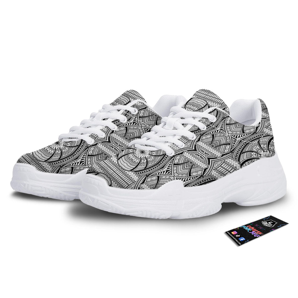 Maori Polynesian White And Black Print White Chunky Shoes-grizzshop