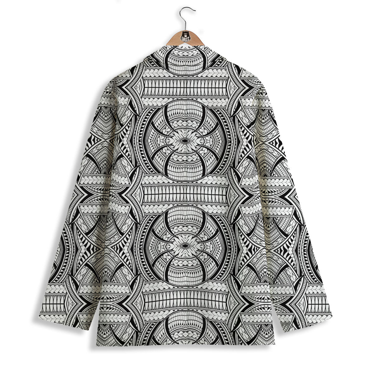 Maori Polynesian White And Black Print Women's Blazer-grizzshop