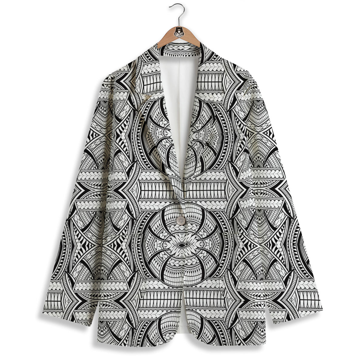 Maori Polynesian White And Black Print Women's Blazer-grizzshop