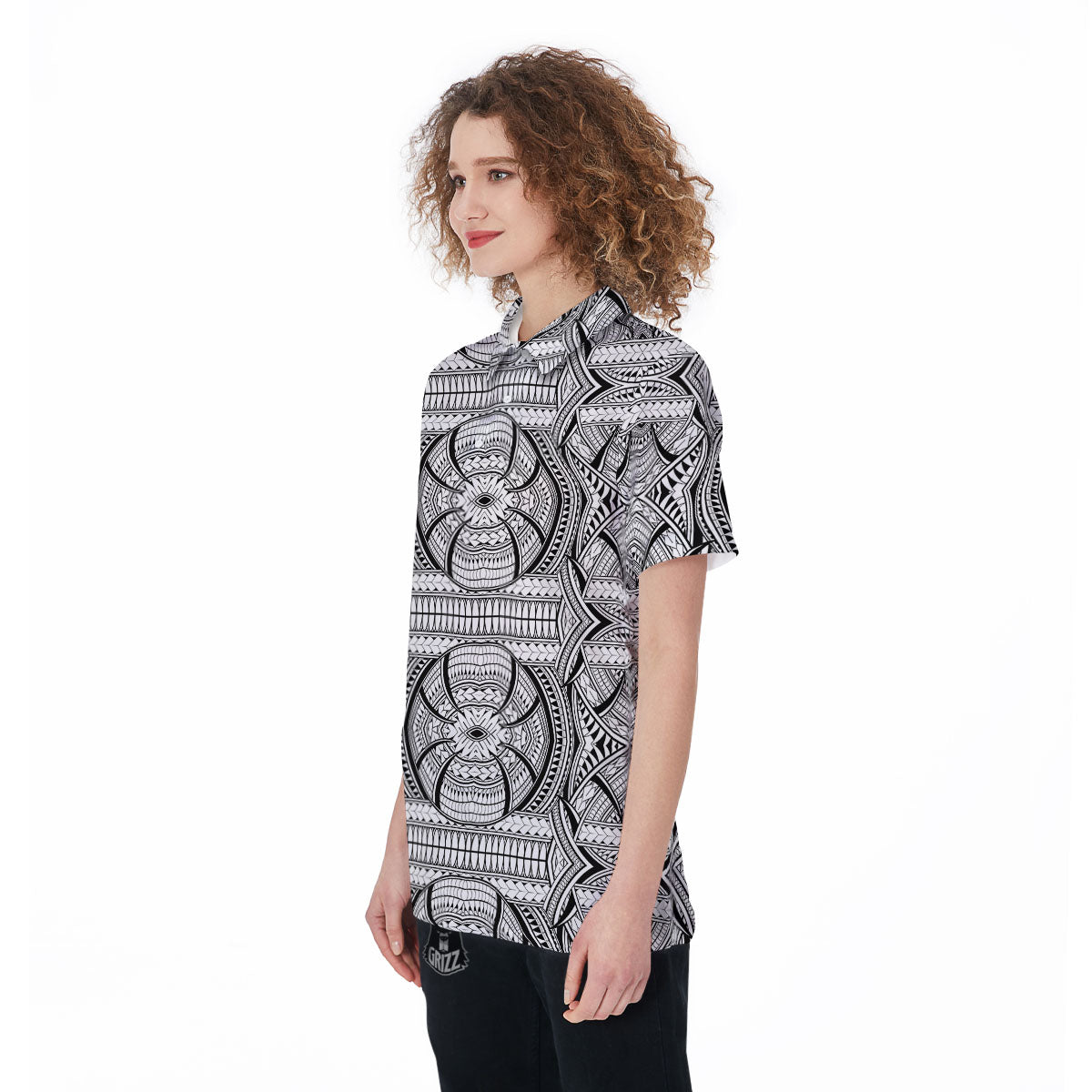 Maori Polynesian White And Black Print Women's Golf Shirts-grizzshop