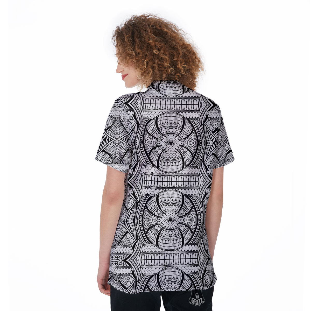 Maori Polynesian White And Black Print Women's Golf Shirts-grizzshop
