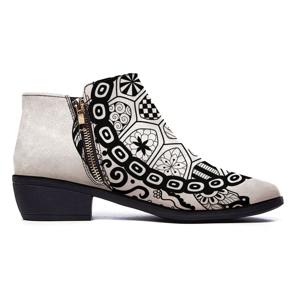 Maori Sea Turtle White And Black Print Ankle Boots-grizzshop