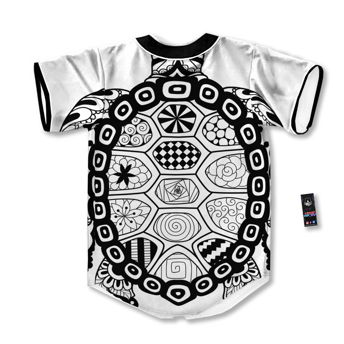 Maori Sea Turtle White And Black Print Baseball Jersey-grizzshop